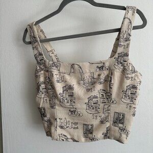 Linen-Blend Set Top in Beige Italy Pattern